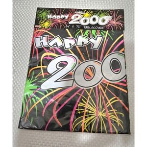 Vintage Happy 2000 Tablecloth 54x72 Fireworks Design MTC Plastic Tablecover